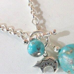 925 Silver Shube Dakota Turquoise w/Bear & Toggle Clasp 18” Necklace Lot 153
